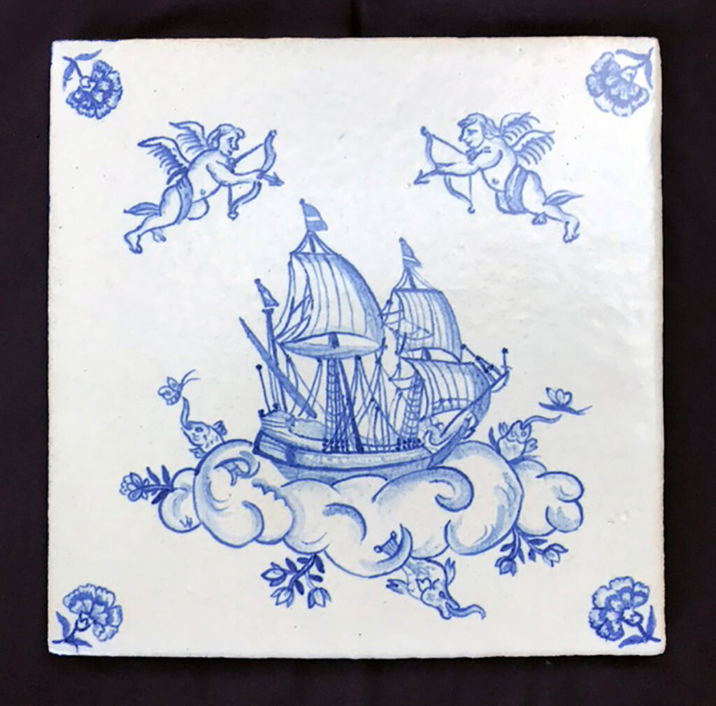 The Tile Heritage Award for 2020, designed and fabricated
by Irene de Watteville, Tile Heritage Board Member Emeritus,
in honor of Ella Schaap, curator, Philadelphia Museum of Art.